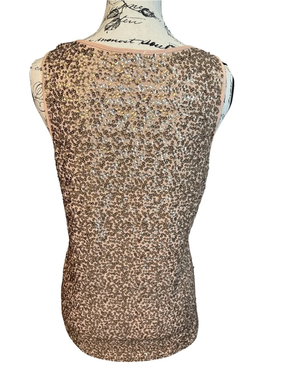 J. Crew Sequin Tank Top Scoop Neck Rose Gold Sequins Blush Pink Size M
